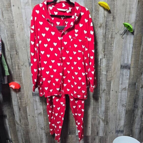 90s Victoria’s Secret Crisp Red White Hearts Vintage Pajama PJ Set - Picture 1 of 6